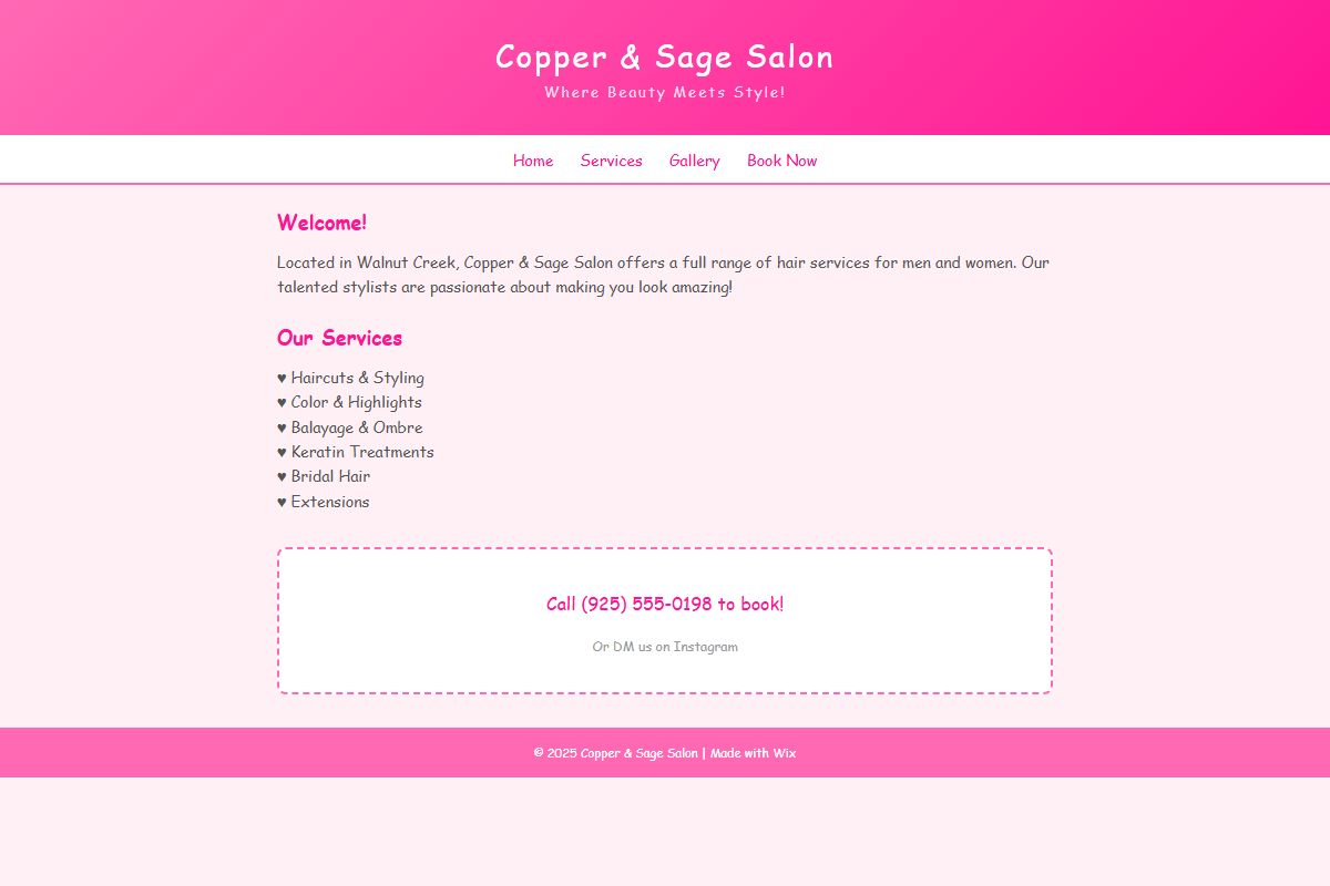 Copper and Sage Salon old website